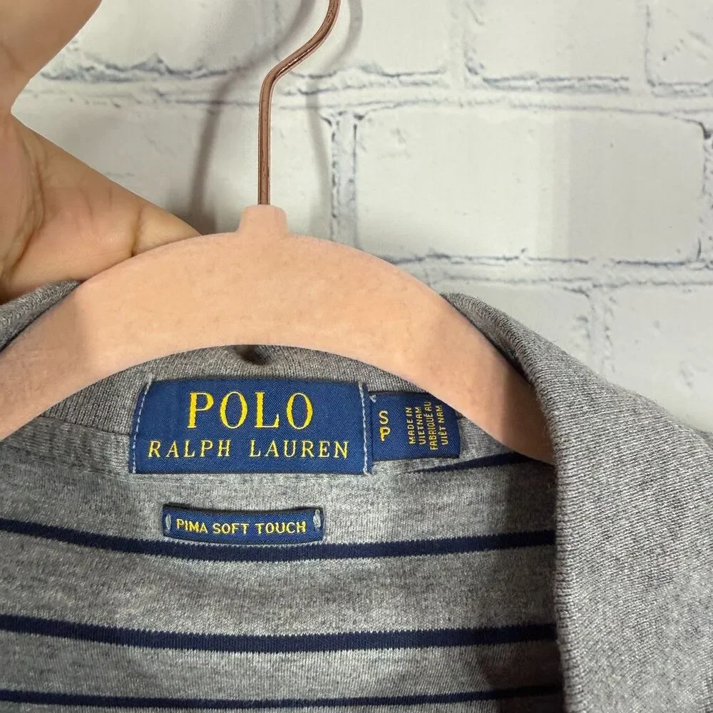 Polo Ralph Lauren Pima Soft Touch Polo Shirt Small Gray Blue Stripe Pony Logo